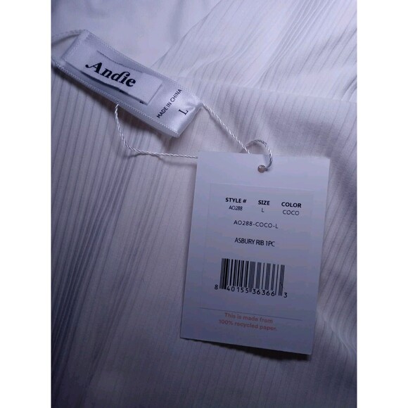 Andie Swim Coco White Ribbed Rib Asbury High Neck One Piece Swimsuit Size L NWT - Picture 3 of 10